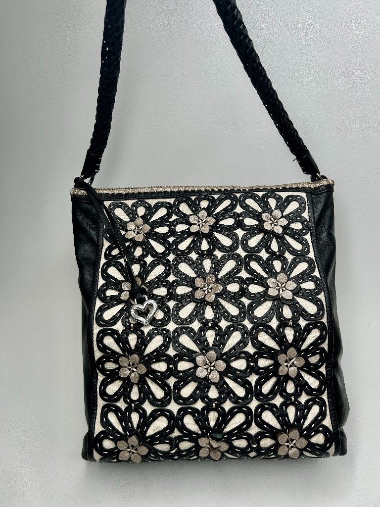 Brighton Gloria Tote Shoulder Bag Black Soft Leather 3d Flowers